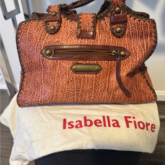 Isabella Fiore Textured Red and Brown Satchel - Picture 6 of 6